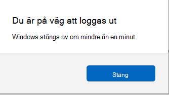 Skärmbild av en skärmprompt som informerar om utloggningen.