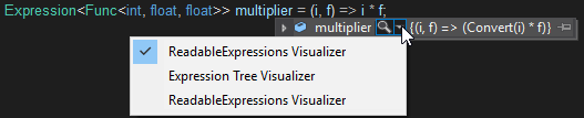 Skärmbild som visar öppnandet av visualiserare från Visual Studio.
