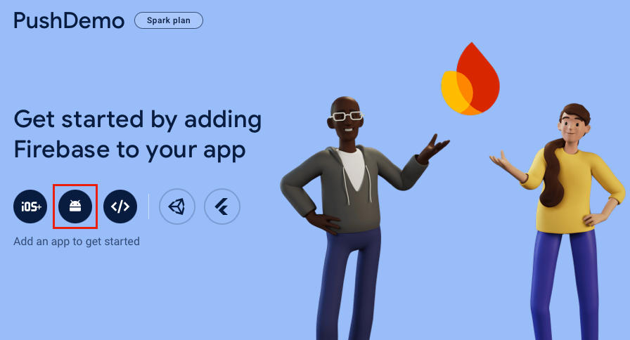 Skärmbild av att lägga till Firebase i en Android-app i Firebase Cloud Messaging-konsolen.