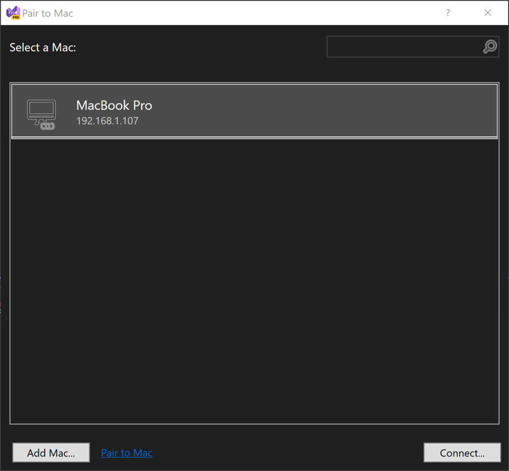Dialogrutan för att koppla till Mac.