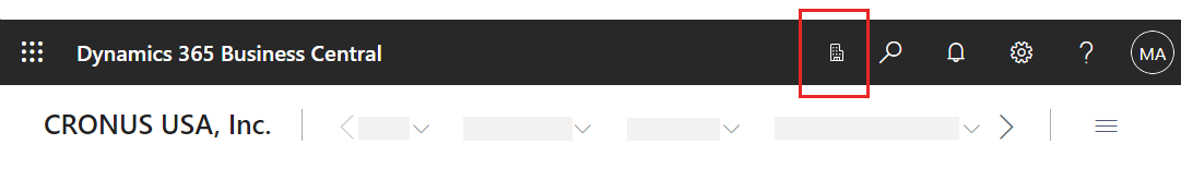 Visar företagsväxlarikonen i sidhuvudet till Business Central-klienten.
