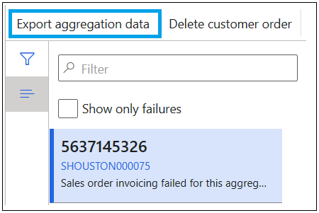 Skärmbild av knappen Exportera aggregeringsdata på sidan Aggregerade transaktioner.