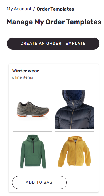 Skärmbild av ett exempel på en ordermall.