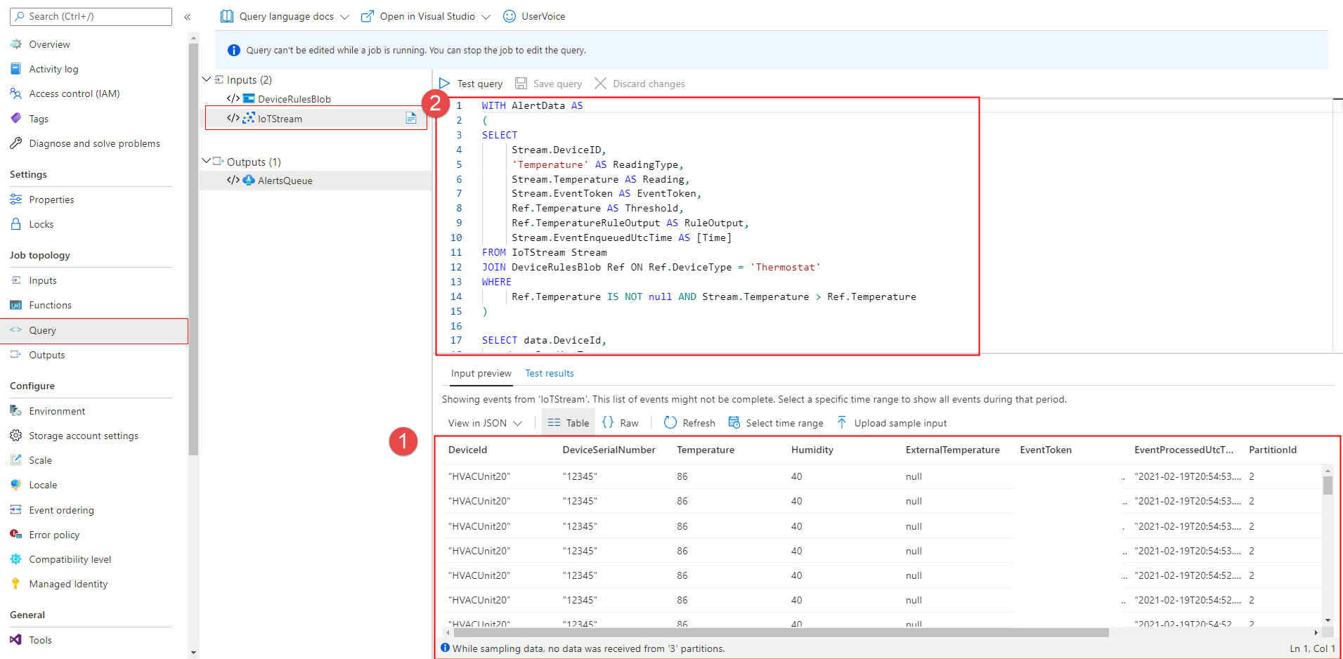 Skärmbild av fråge- och IoT-flödesalternativen i menyn.