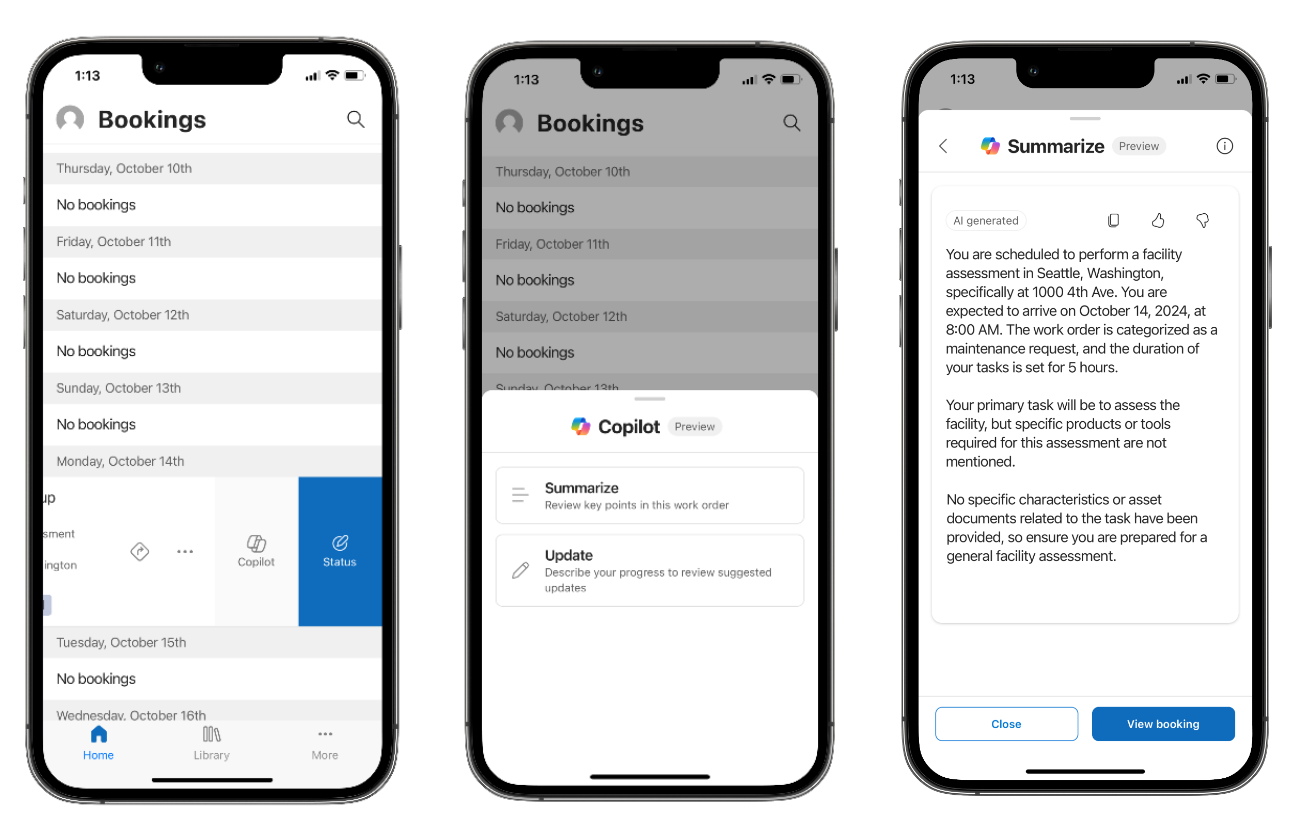 Skärmbild av en mobil enhet som visar svepåtgärden, sammanfattningsalternativet copilot och en genererad sammanfattning.
