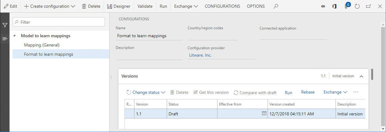 ER-konfigurationssida, Format för inlärning av mappningskonfiguration.