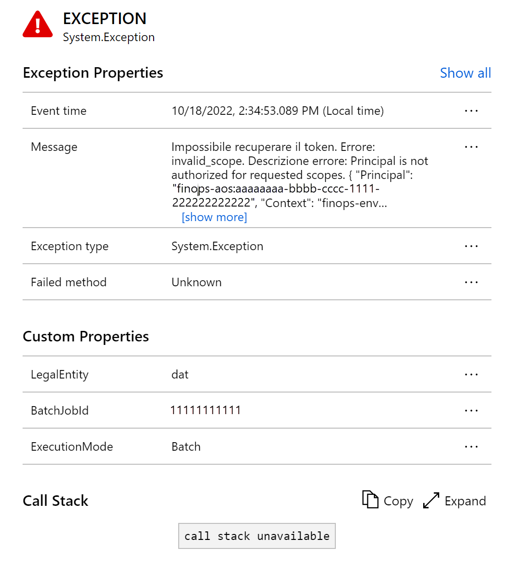 Application Insights exceptions.