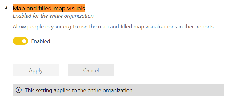 Enable Map and filled maps visuals.