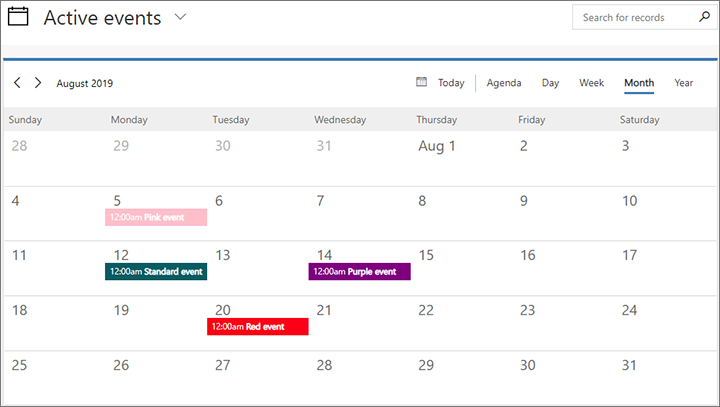 En kalender med flera specialfärgade händelser En kalender med flera specialfärgade händelser.