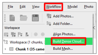 Kommandot Build Dense Cloud Kommandot Build Dense Cloud.