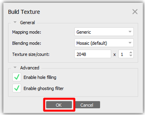 Standardinställningar för Build Texture Standardinställningar för Build Texture.