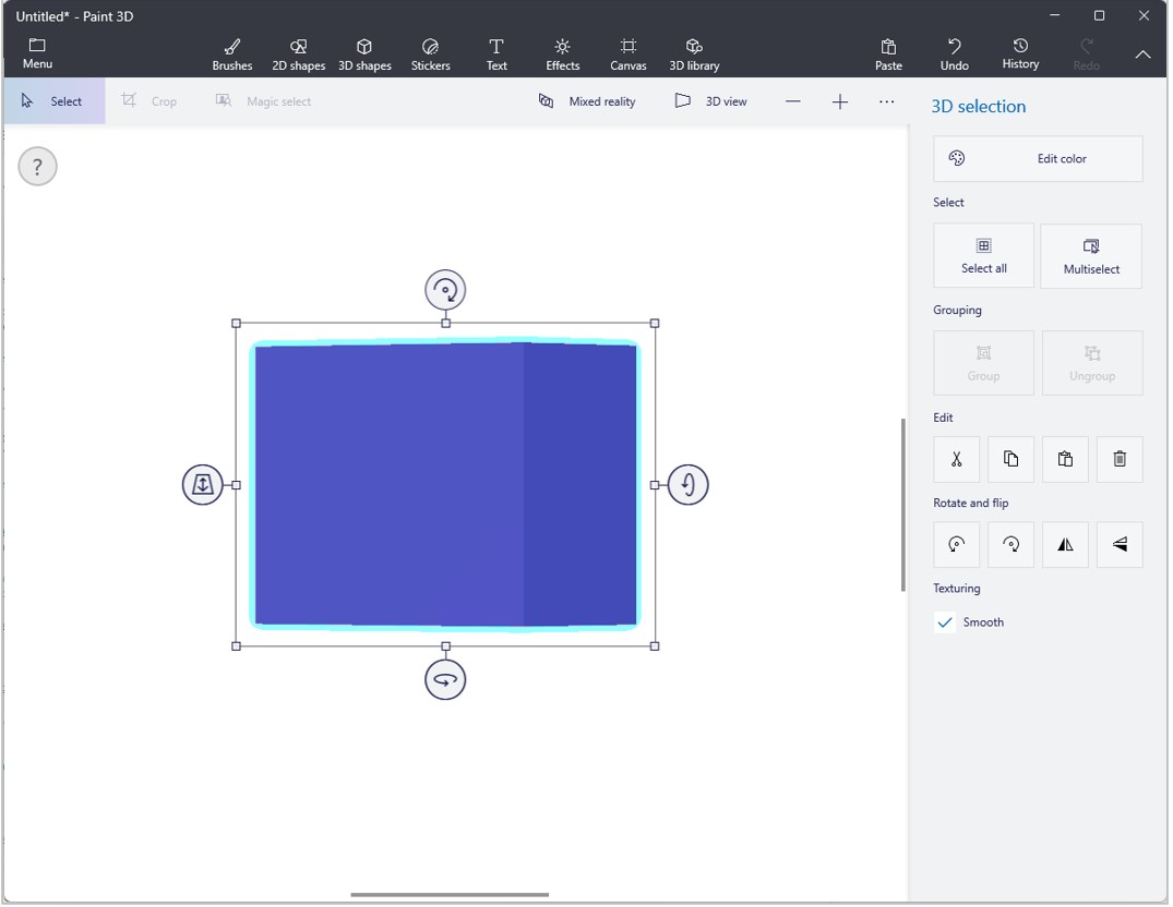 Skärmbild av en roterad Paint 3D-bild.