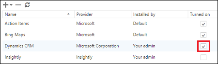 Aktivera Dynamics 365-app tillägget Aktivera Dynamics 365-app tillägget