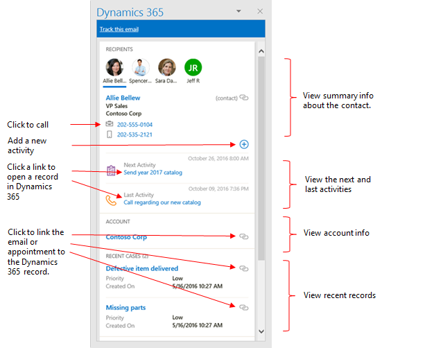 rutan Dynamics 365 App for Outlook Dynamics 365 App for Outlook fönster
