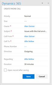 Snabbformulär för att skapa aktivitet i Dynamics 365 App for Outlook Snabbformulär för att skapa aktivitet i Dynamics 365 App for Outlook