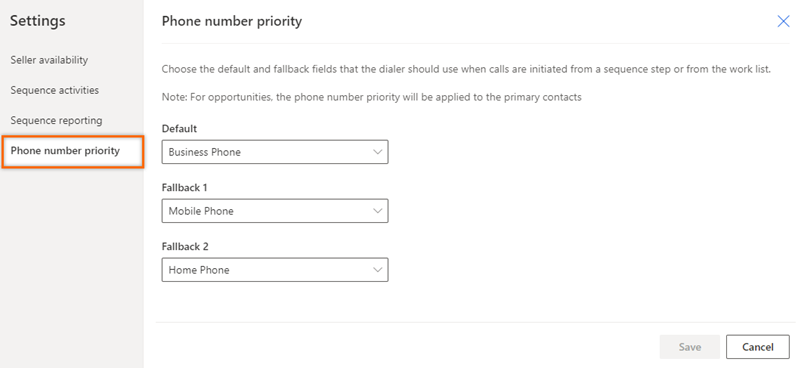 Konfigurera telefonnumrets prioritet att ringa upp kunder.