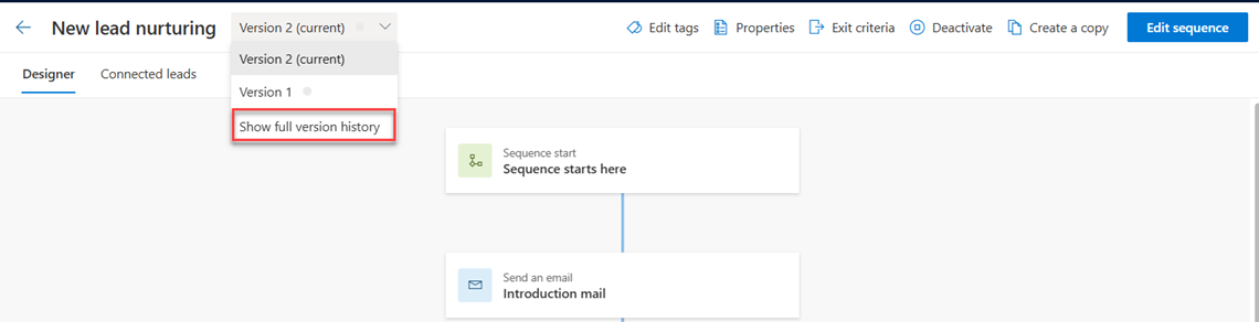 Välj alternativ för versionshistorik