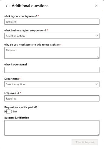 Min åtkomstportal – Begär åtkomst – Fyll i information om begärande