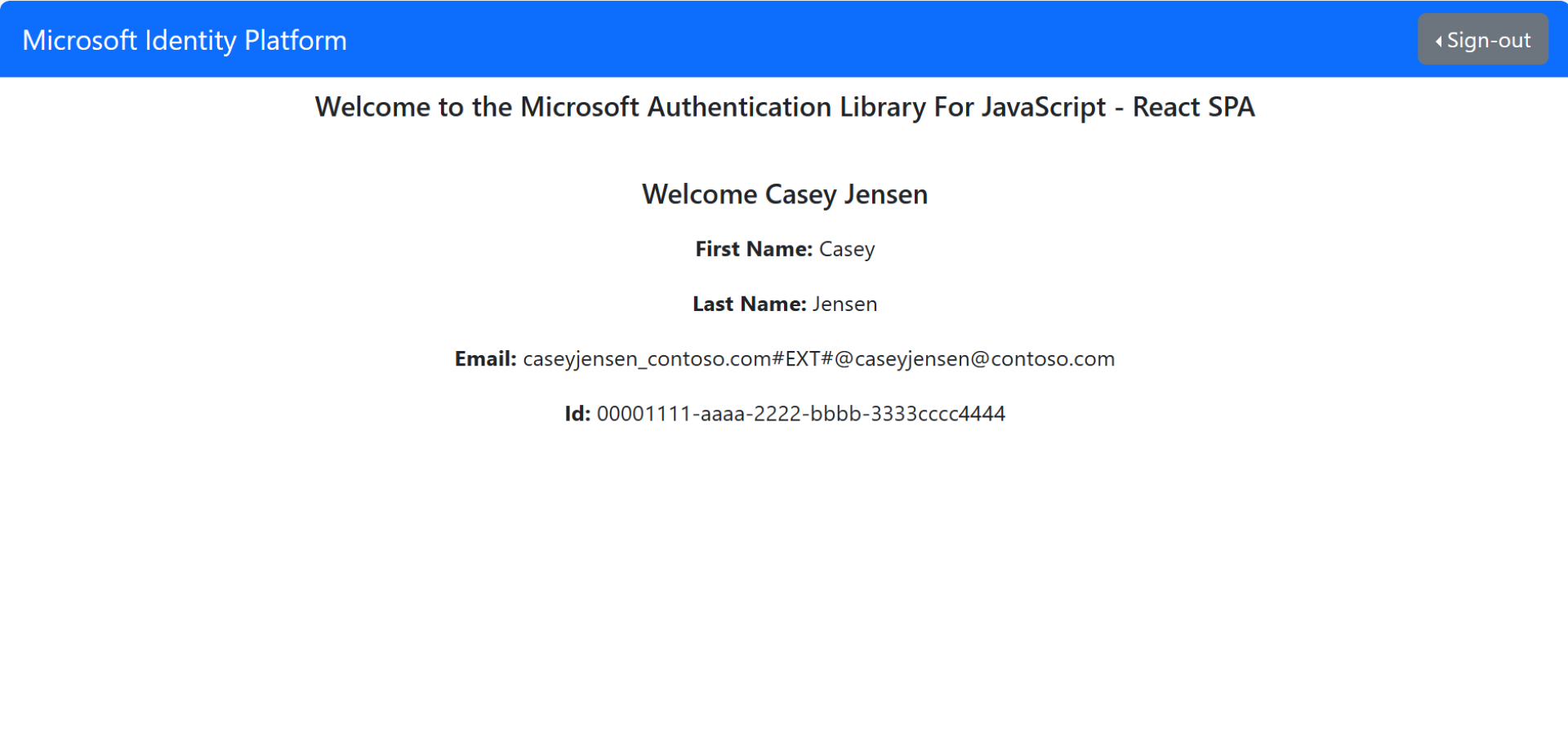 Skärmbild av JavaScript-appen som visar resultatet av API-anropet.