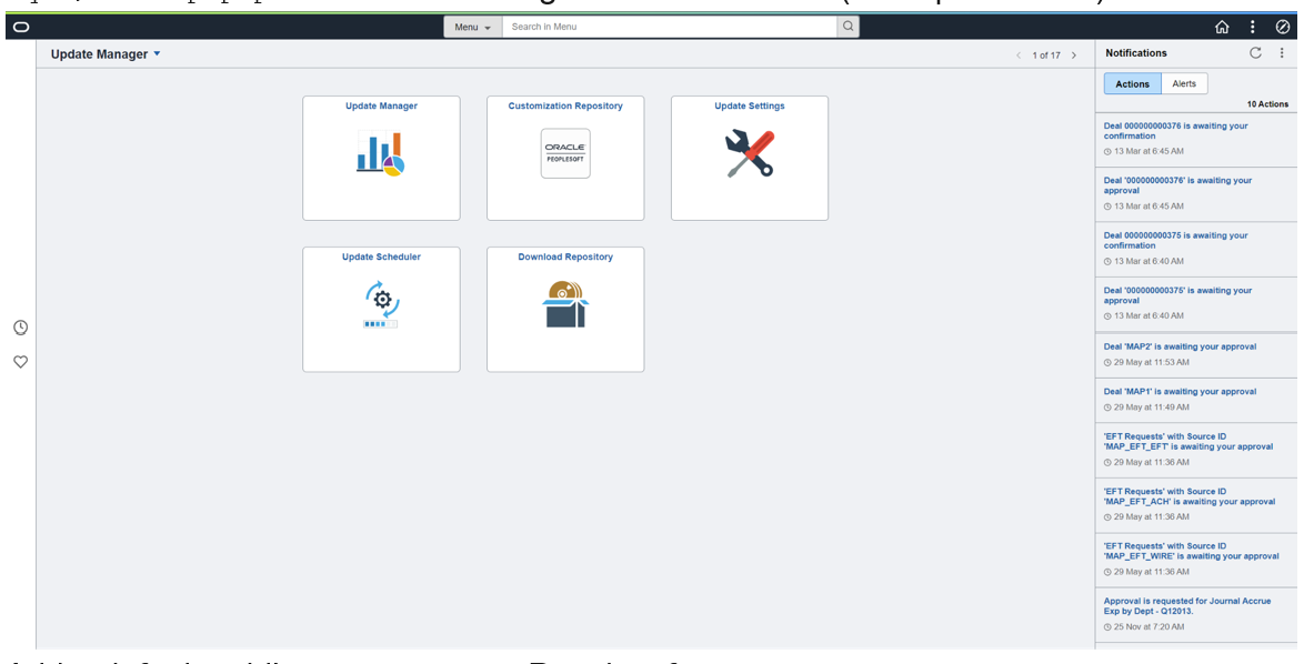 Skärmbild som visar Oracle PeopleSoft-konsolen.