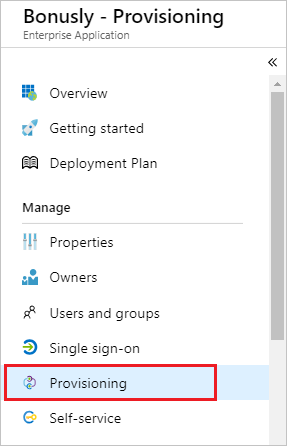 Skärmbild av fliken Bonusly – Etablering. Under Hantera är Etablering markerat.