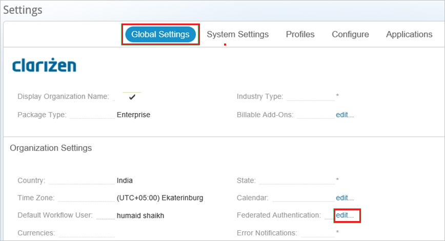 Fliken 'Globala inställningar'