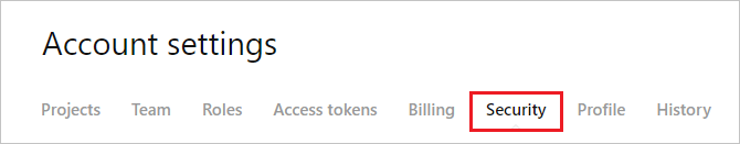 Skärmbild som visar fliken Säkerhet i Kontoinställningar.
