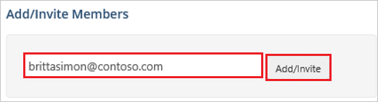Skärmbild som visar Lägg till/bjud in medlemmar med en angivet adress.