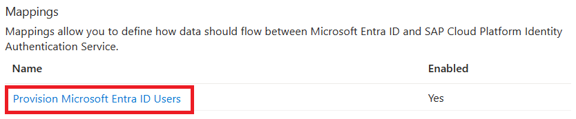 Skärmbild av SAP Cloud Identity Services-användarmappningar.