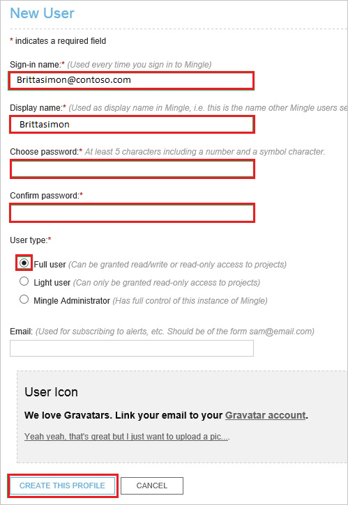 Skärmbild av dialogrutan Ny användare.