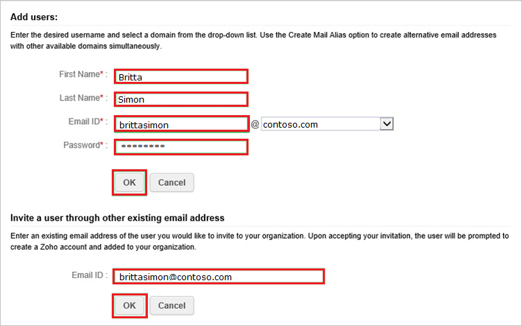 Add User Screenshot shows the Add users dialog box where you can enter the values described.