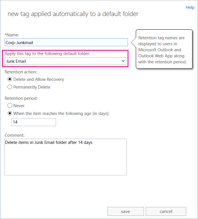 Create a Retention Policy Tag (RPT).