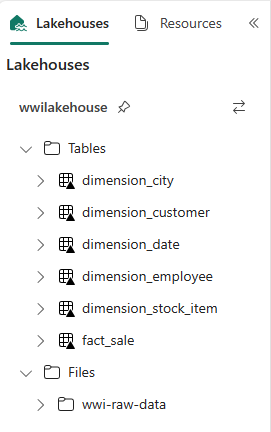 Skärmbild som visar var du hittar dina skapade tabeller i Lakehouse Explorer.