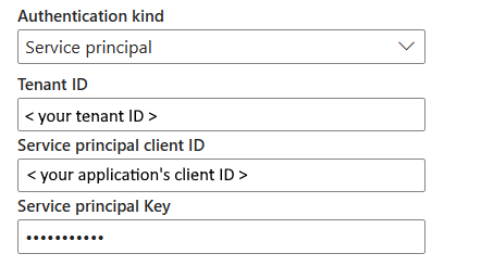 Screenshot showing Service principal authentication.