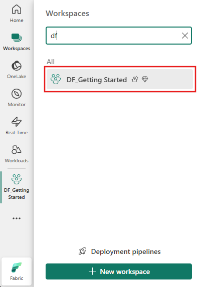 Skärmdump av arbetsytorfönstret där du navigerar till din arbetsyta.