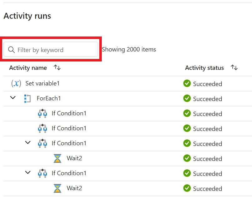 Skärmbild av nyckelordsfilterrutan.