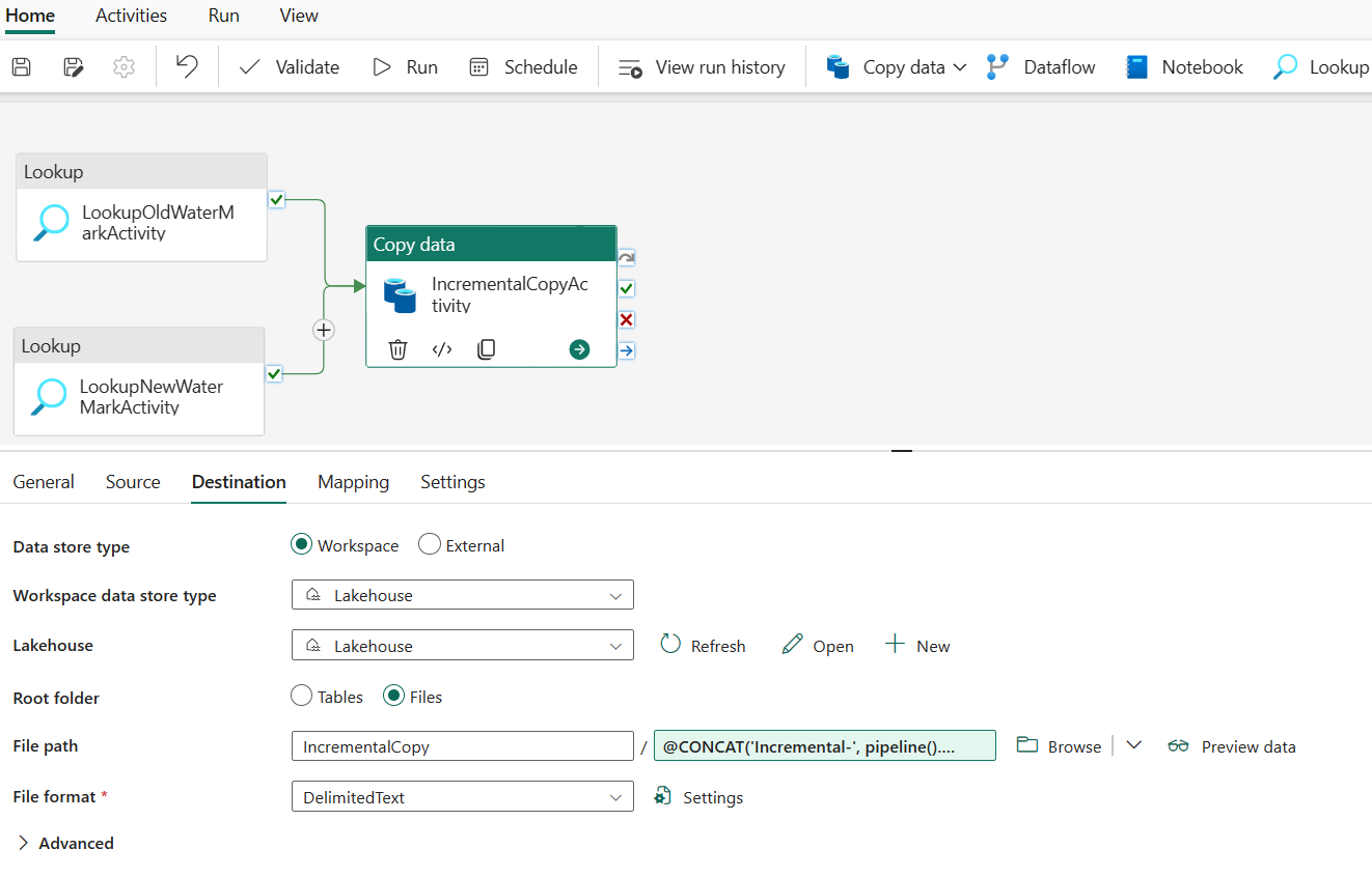 Screenshot showing copy destination configuration.