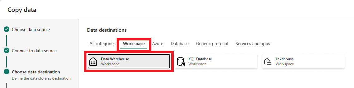 Skärmbild som visar olika målalternativ.