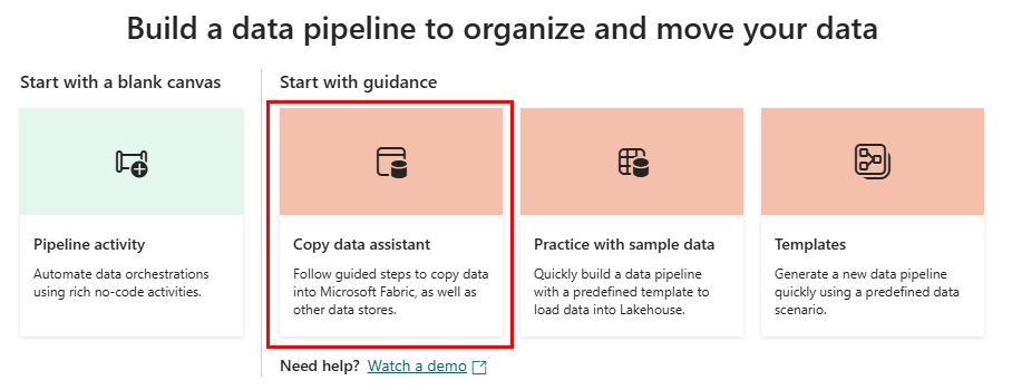 Skärmbild som visar de tre alternativ som ska väljas för att starta inmatningen.