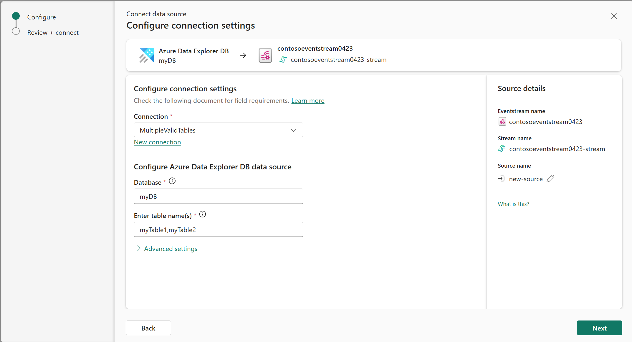 Skärmbild som visar slutförda anslutningsinställningar.