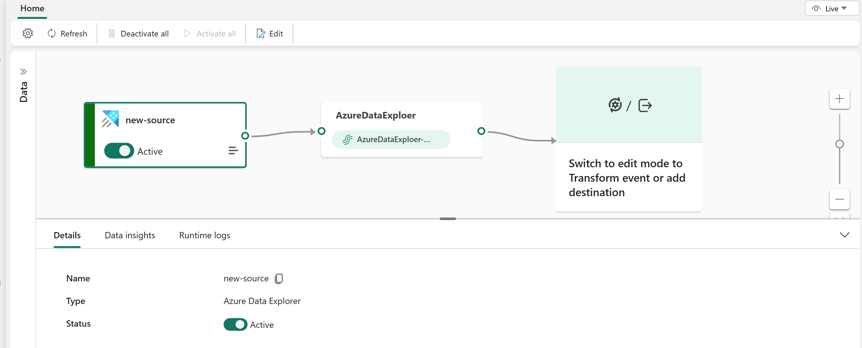 Skärmbild som visar redigeraren i livevyn.
