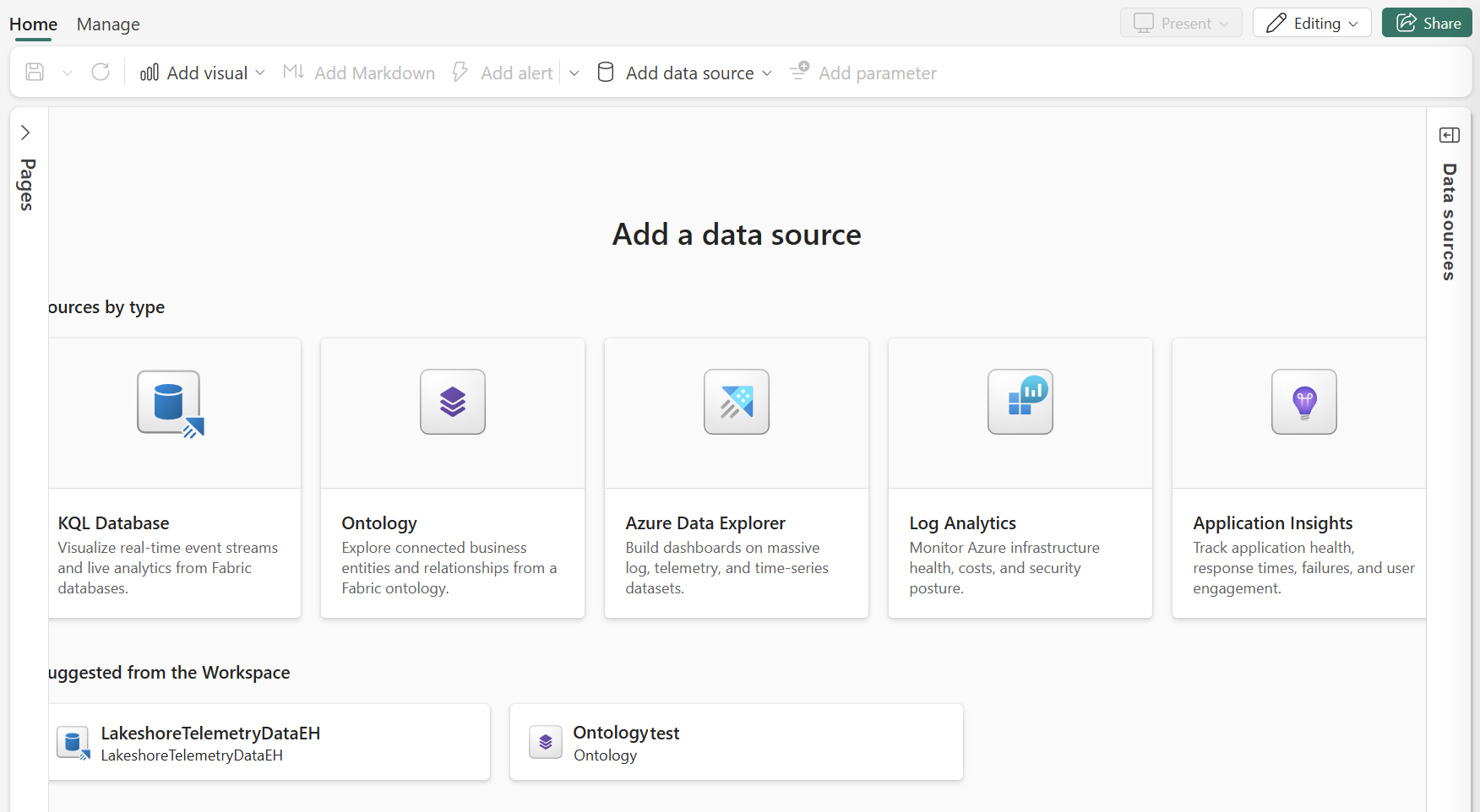 Skärmbild av den nyss skapade instrumentpanelen för realtidsdata i Real-Time Intelligence i Microsoft Fabric.