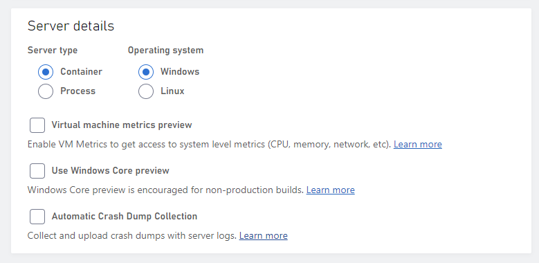 OS section of a new build using Game Manager