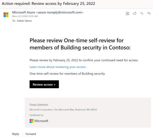 Email notification to review your access.
