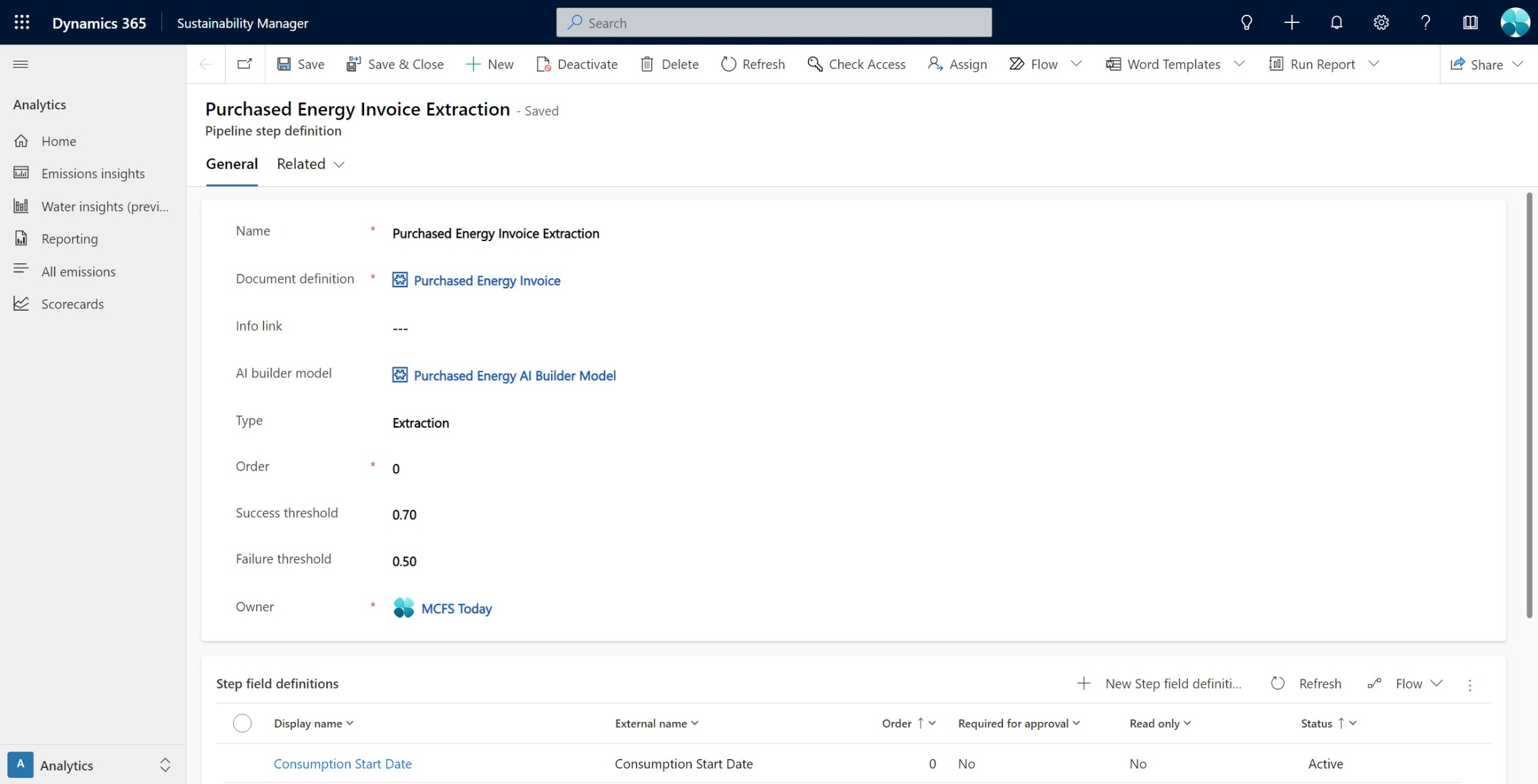 Skärmbild av konfigurationssteg för AI Builder-modell.