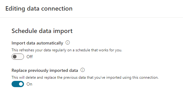 Alternativet Ersätt tidigare importerade data är aktiverat.