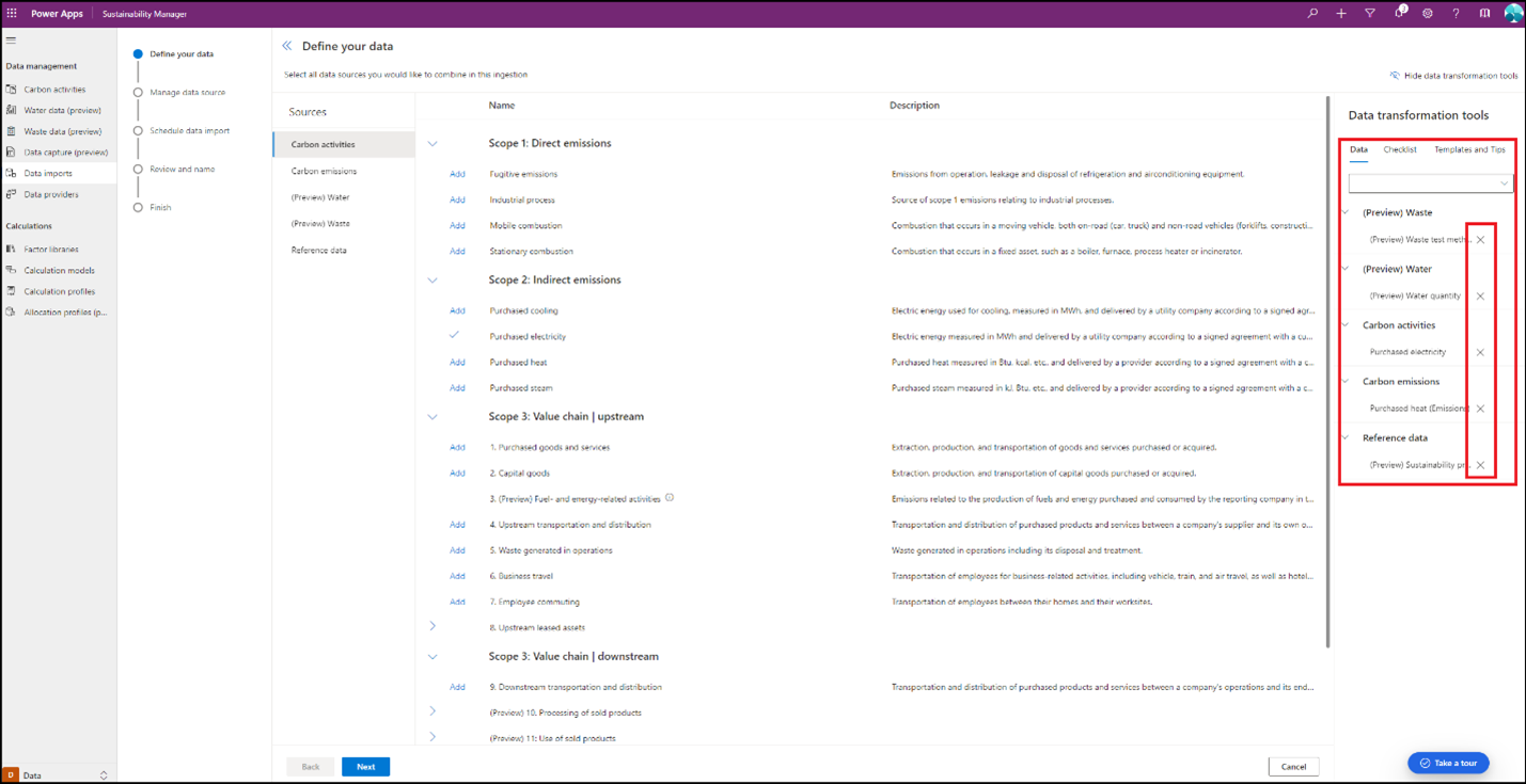 Skärmbild med information om hur du lägger till entiteter i importen.