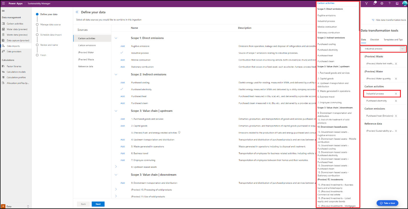 Skärmbild med information om hur du lägger till entiteter i importen om du inte gjorde det tidigare.