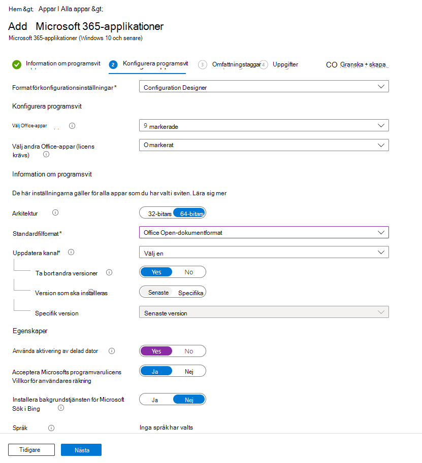 Skärmbild: Lägg till Microsoft 365-applikationer – Configuration Designer.