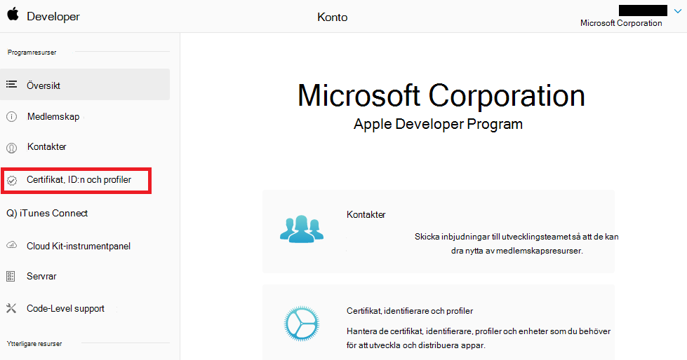 Apple Developer-portalen – Certifikat, ID &-profiler